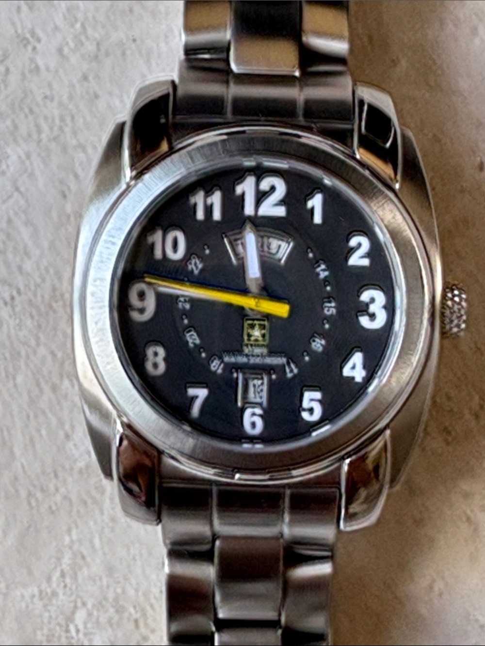 U.S. Army Stainless Steel Watch with Black Dial and Yellow Second Hand